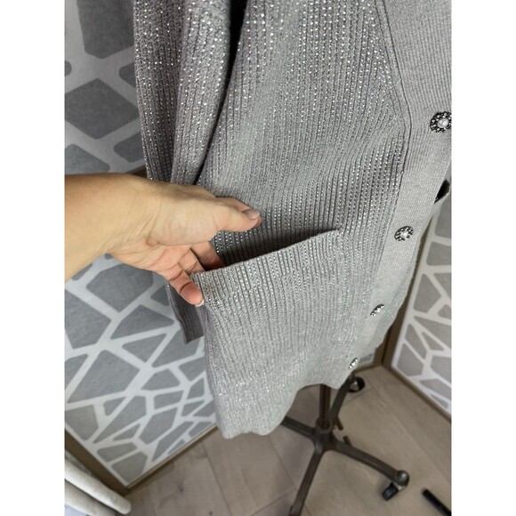 New BSB Women Knit Holiday Occasions Cardigan Buttons Grey Melange Sz M Sweater - Picture 10 of 15